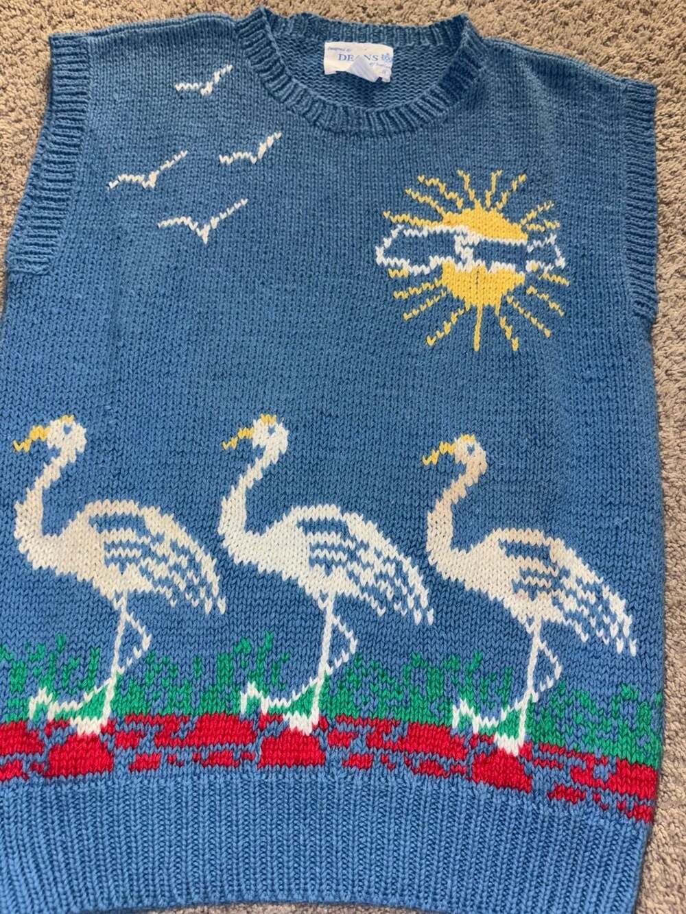 Deans of Scotland Flamingo Print Knit Sweater Vest Size L